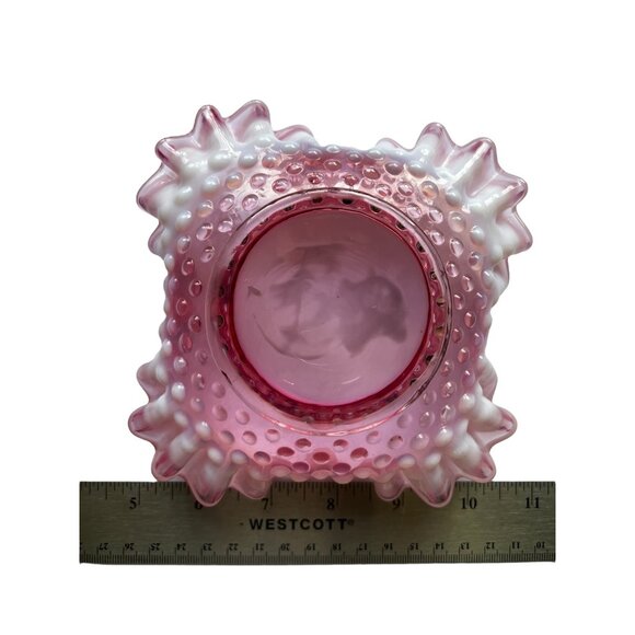 Fenton Vintage Pink Ruffled Glass Bowl With Hobnail Design - Picture 3 of 6